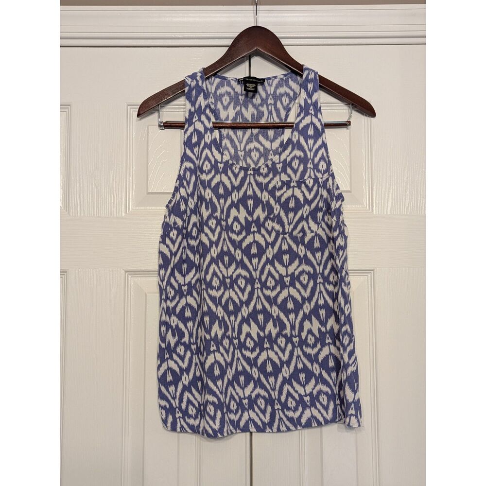 Blue White Ikat Print Racerback Tank Top Size M